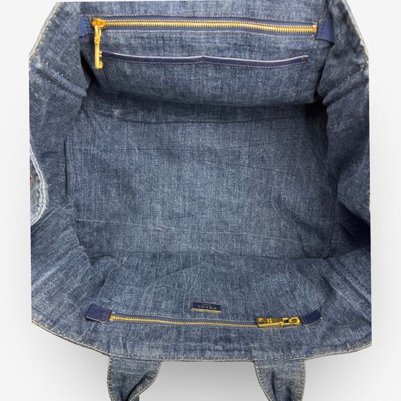Prada Canapa Denim Logo Tote Bag Blue XL Large Top Handle Milano Italy - Picture 9 of 16